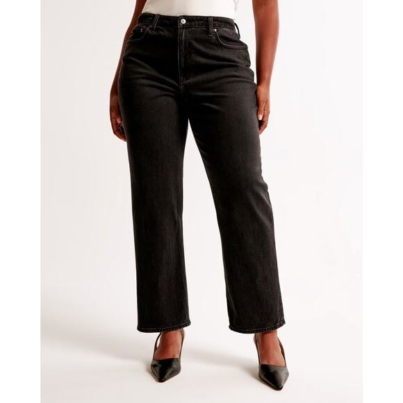 Abercrombie & Fitch Curve Love Vintage Straight High Rise Jeans Black Denim 29 - Picture 1 of 12